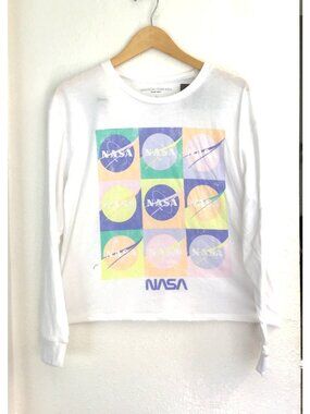 GRAYSON/THREADS-WOMEN WHITE CREW NECK LONG SLEEVE GRAPHIC CROP TOP SIZE LARGE